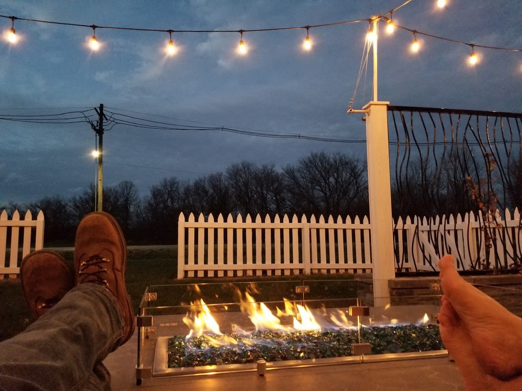 Firepit, lights, feet